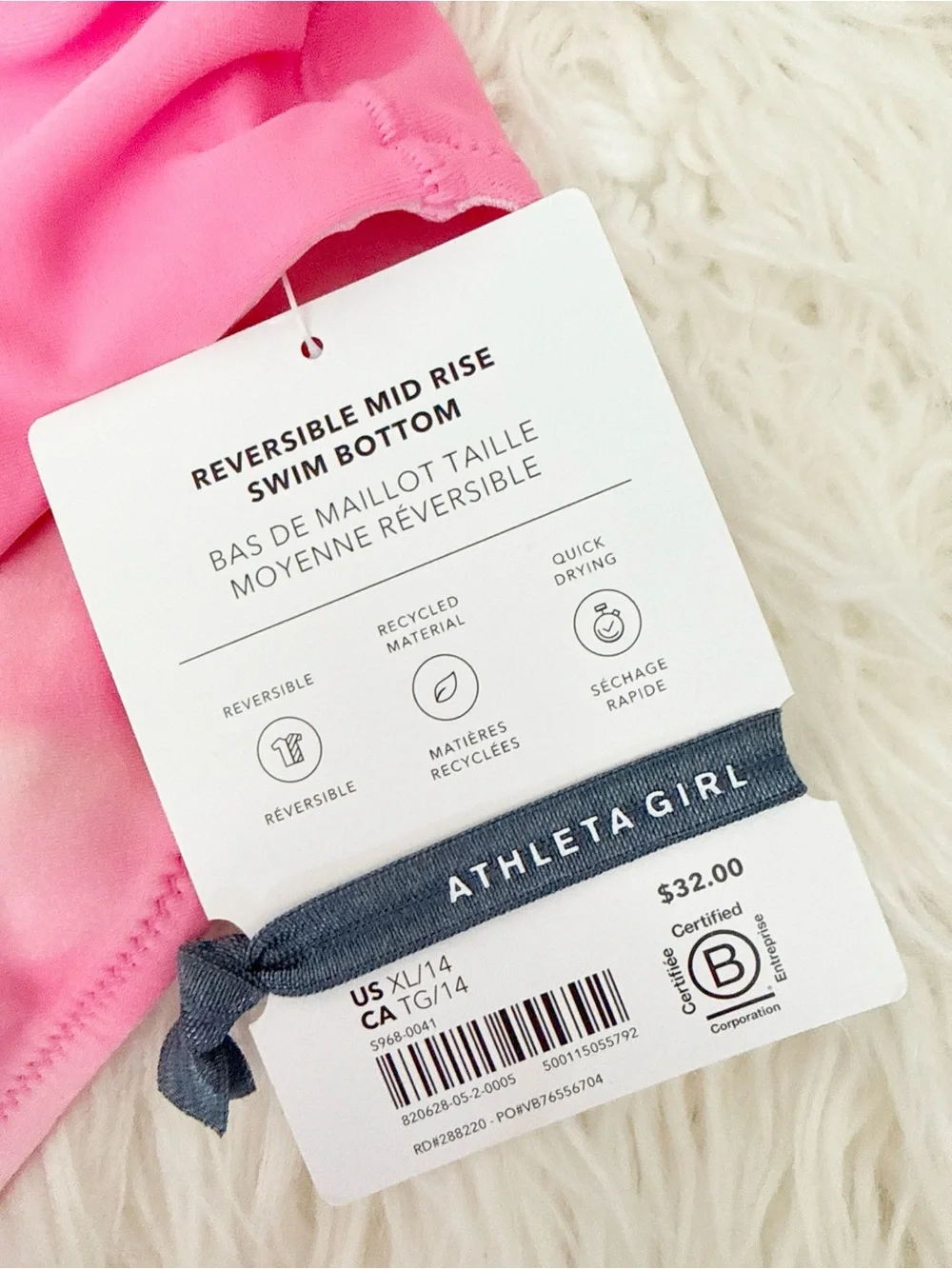 Athleta Bright Pink Reversible Mid-Rise Swim Bottoms